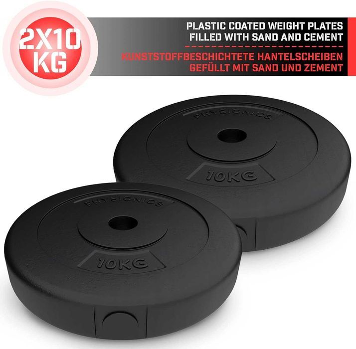 Set de 2 discuri, 2 x 10 kg, Plastic, Negru
