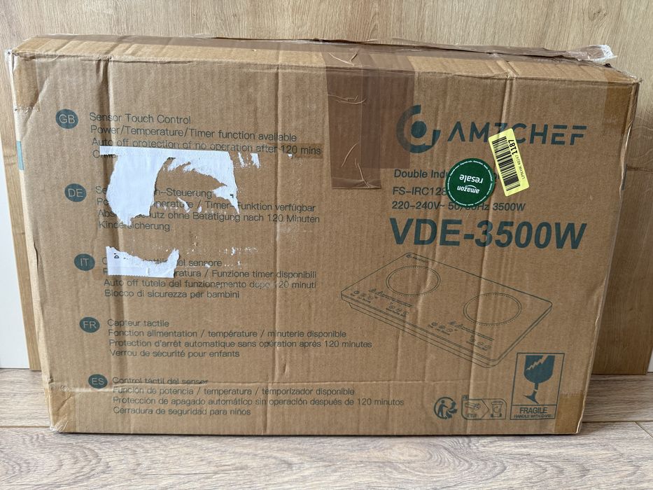 Индукционен котлон AMZCHEF с 2 зони – 3500W, нов