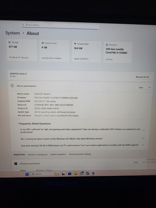 Laptop Gigabyte i5 12th RTX 4050 (nu Asus, Dell)