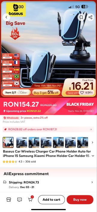 Suport auto cu incarcare wireless Baseus