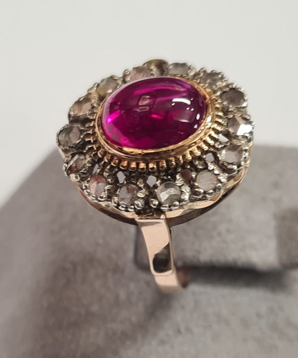 Inel din aur galben si argint 14k, cu rubin si diamante naturale,