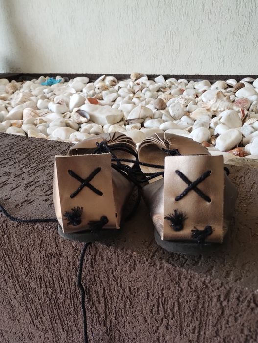 Sandale cu snur tip opinca,piele naturala,brand Opinca,auriu