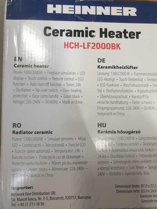 Radiator ceramic Heinner HCH-LD2000BK, 2000 W, Display LED, Control To