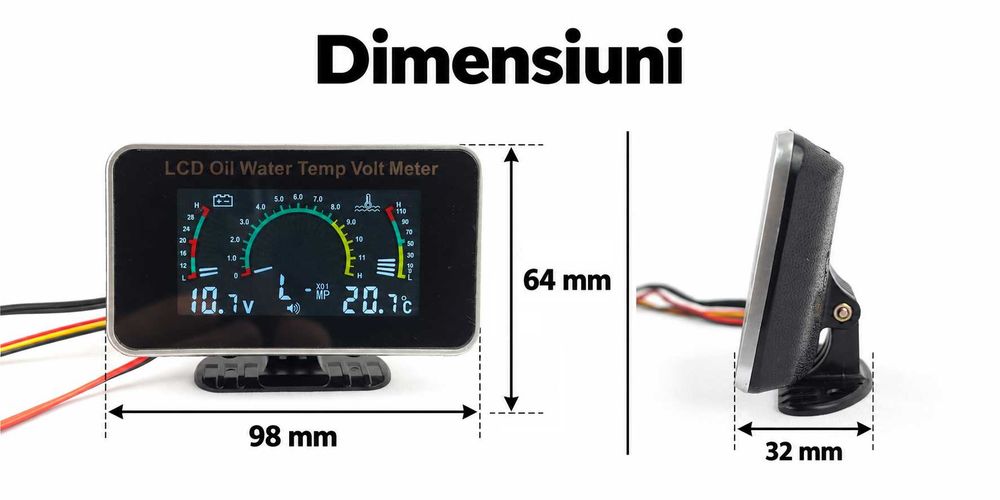 Bord Digital Universal–Indicator Temperatură Apă Motor+Presiune Ulei+Tensiune Acumulator–Tractor–Utilaje Agricole–Voltmetru–Termometru–Manometru–T17