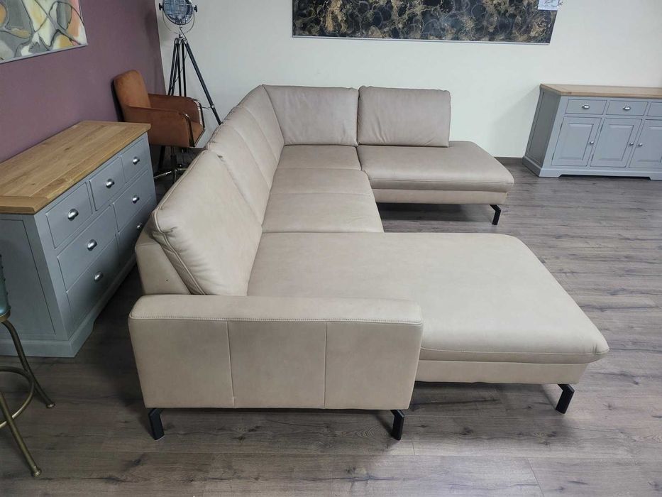 Бежов кожен П образен ъглов диван  MM-ZE1126 с подвижни облегалки
