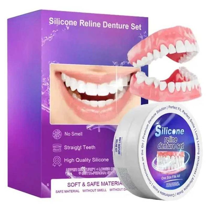 Kit proteza silicon, captuseala din silicon, kit proteza moale, kit proteza moale, dinti superiori si inferiori, set usor de utilizat