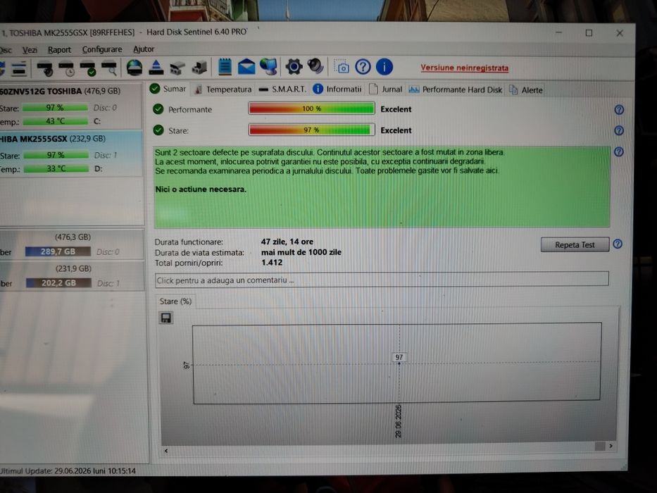 Hdd Hitachi 160 GB, health 100% și un Toshiba de 250 gb
