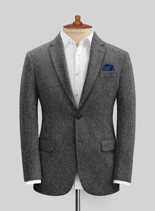 Sacou blazer de lux 54 XXL Eduard Dressler lana moale Herringbone gri