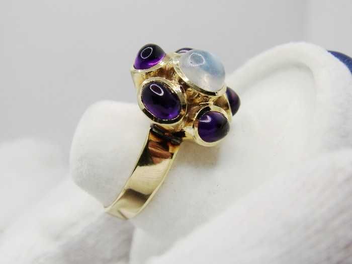 Inel Aur 14K Cu Ametist Piatra Lunii floral  Unicat