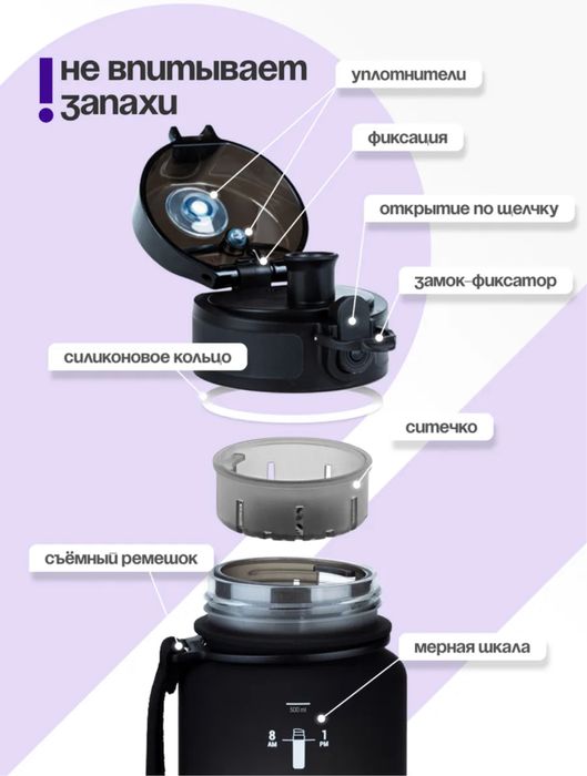 фиолетовая бутылка для воды 0,5