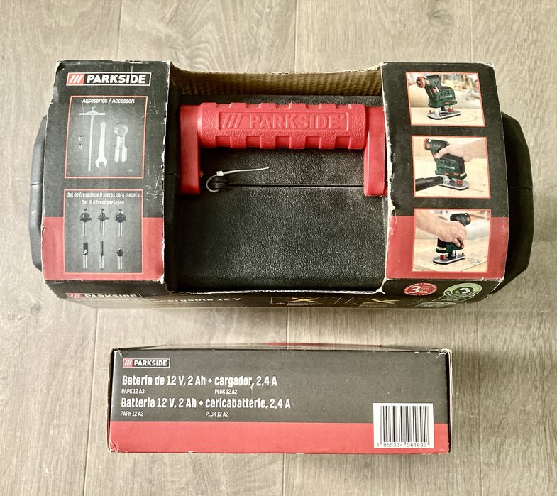 Freză Parkside 12V + baterie 2Ah + încărcător – noi, sigilate