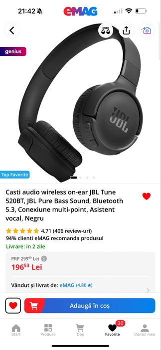 Casti JBL Tune 520BT