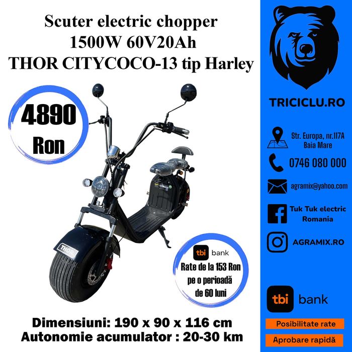 THOR CityCOCO scuter electric fara permis tip Harley noi Agramix