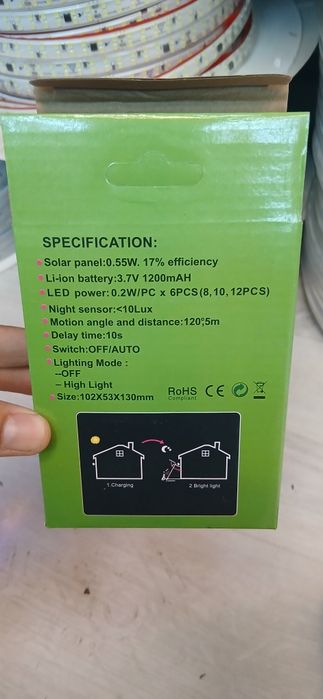 Yangi karobka dakiment sensorli quyoshdan zaryad olib yonadi