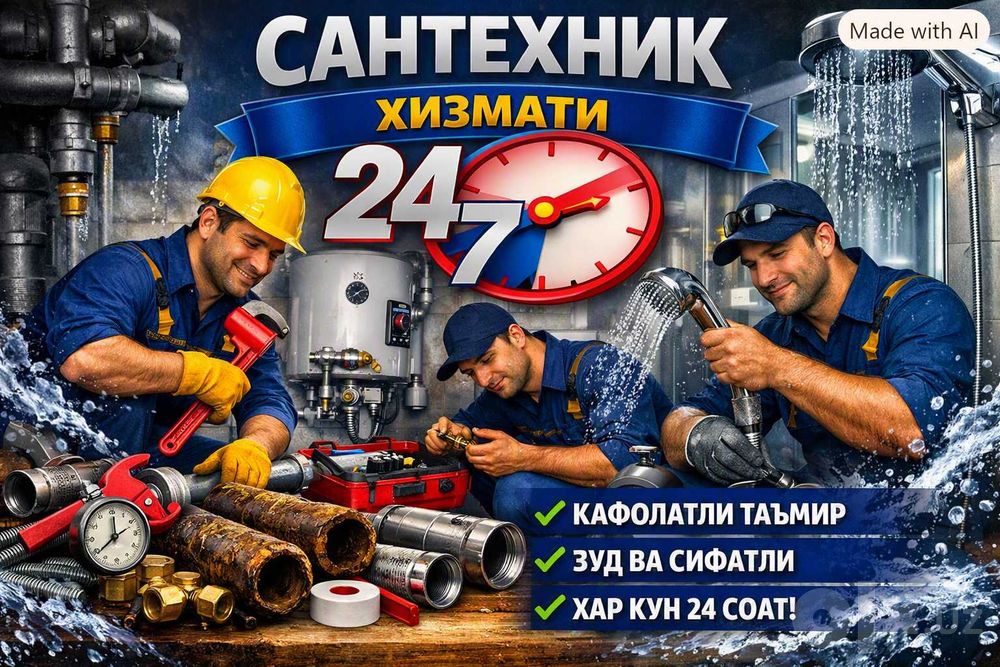 Сантехника хизмати барча турдаги santexnik 24/7 Тошкент шахар буйичa