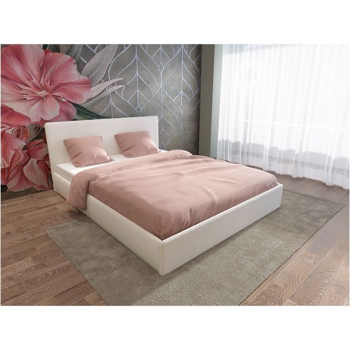 Pat tapitat 160x200 cm alb