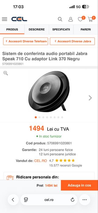 Sistem de conferinta audio portabil Jabra Speak 710