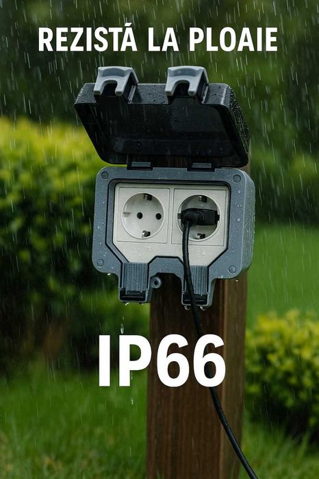 Priză Dublă de Exterior IP66 – Rezistentă la Apă și Praf