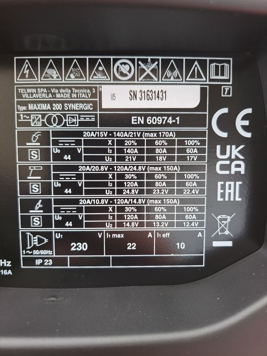 Aparat de sudura Telwin Maxima 200 Synergic MIG-MAG/MMA/TIG Cod:816087