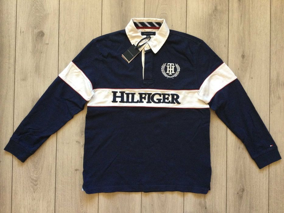 НОВА оригинална синя ръгби поло фланела блуза TOMMY HILFIGER размер L