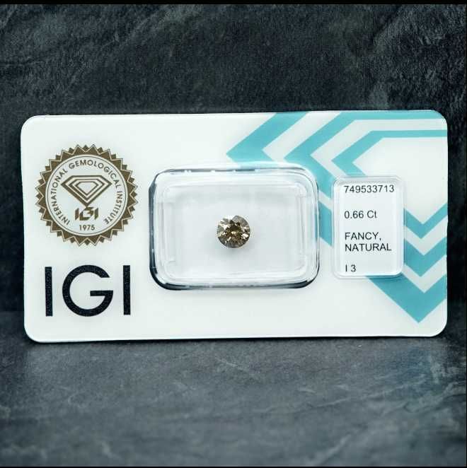 Диамант 0.66ct, I3-Fancy Brownish-Yellow, сертификат IGI
