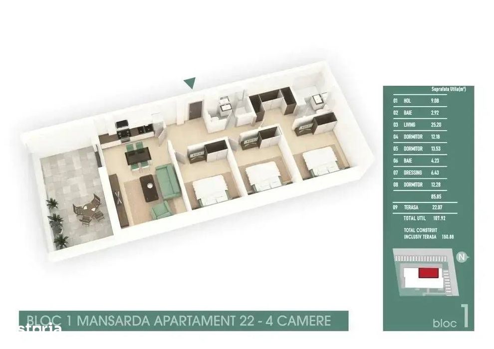 Apartament 4 Camere cu Terasa / 10 min Metrou Bloc Finalizat — fotografia 3