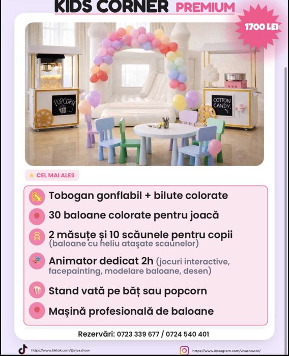 Kids Corner petrecere copii | Tobogan gonflabil, animator, popcorn