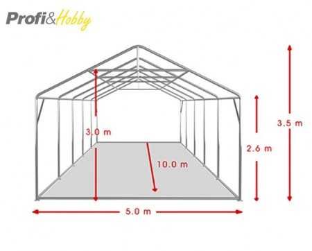 Шатра 5х10 м - високи страници 260 см - водоустойчив PVC брезент