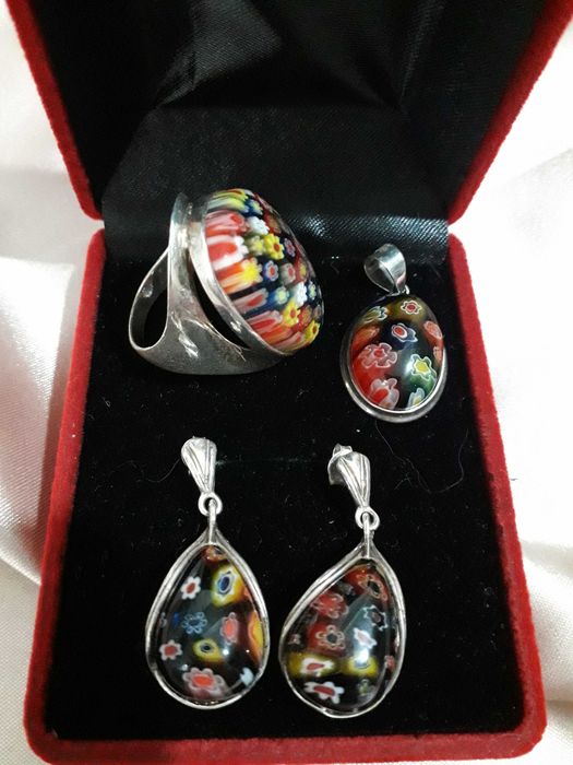 Vând set argint 925 cu sticlă Murano