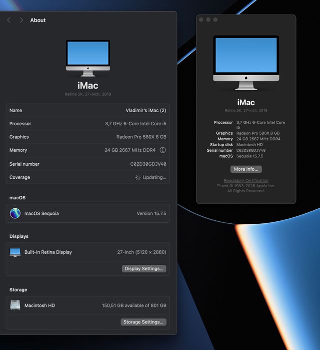 Продавам CTO Apple iMac 27" 5K 2019 Radeon 580X 8GB  RAM 24GB 1TB SSD