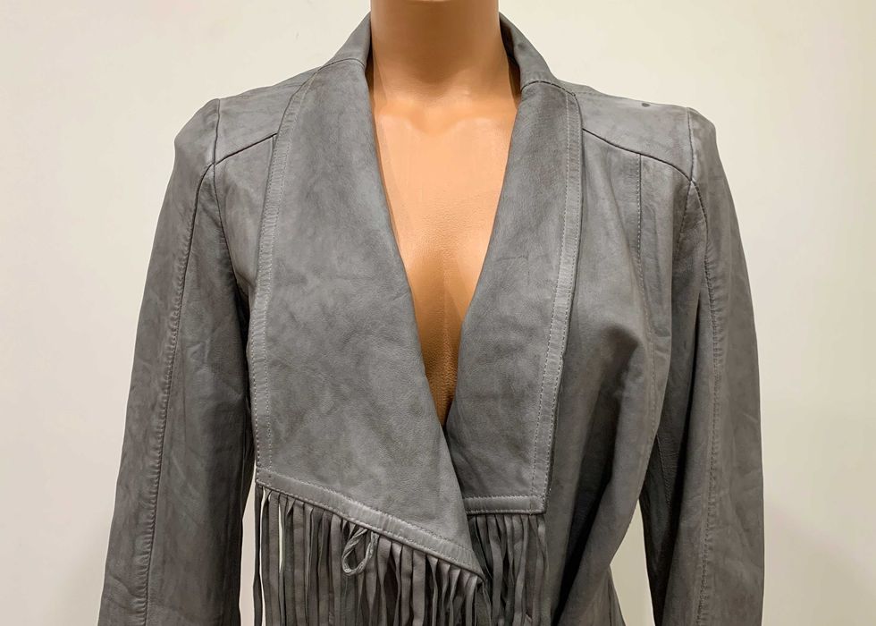 Jacheta Schyia din piele naturala moale si fina cu franjuri