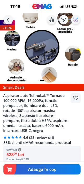 Aspirator auto cu acumulator