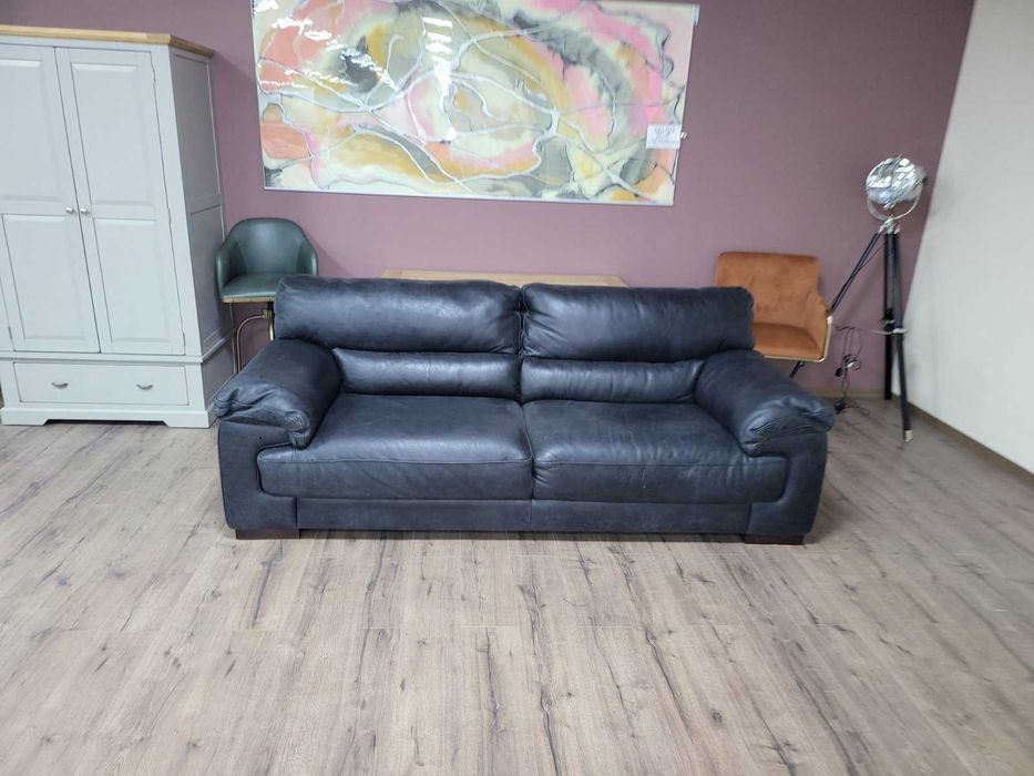 Черно-сив кожен диван тройка "Santino" - телешки бокс