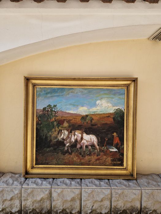 Страхотна антикварна авторска картина масло върху платно