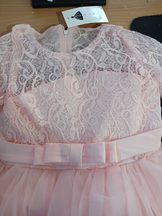 Rochie pentru fetite NNJXD, marimea 130, brodata si cu tull, roz