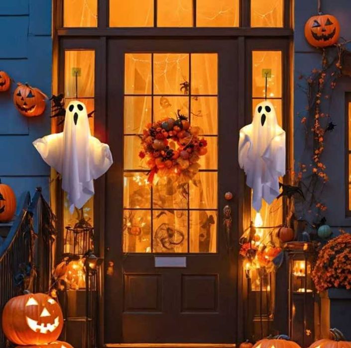 Светещ призрак за Halloween Хелоуин, висяща LED декорация, украса