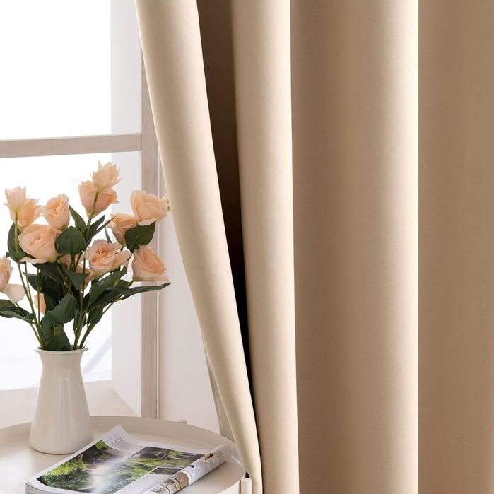 Draperii blackout MIULEE bej 117x228 set 2 buc cu inele
