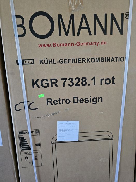 Нов Bomann ретро комбиниран хладилник/фризер KGR 7328.1 червен