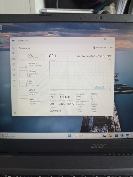 Laptop Acer Aspire 7 A715-51G-53W1 | i5-1240P | RTX 3050 Ti 4GB | 16GB RAM | 144Hz | SSD 512GB