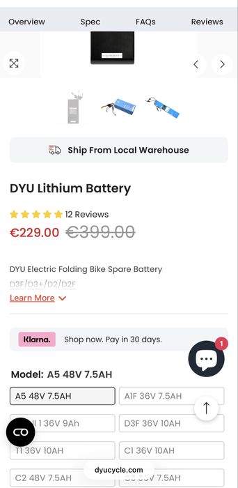 Baterie pentru bicicleta electrica  Dyu A5