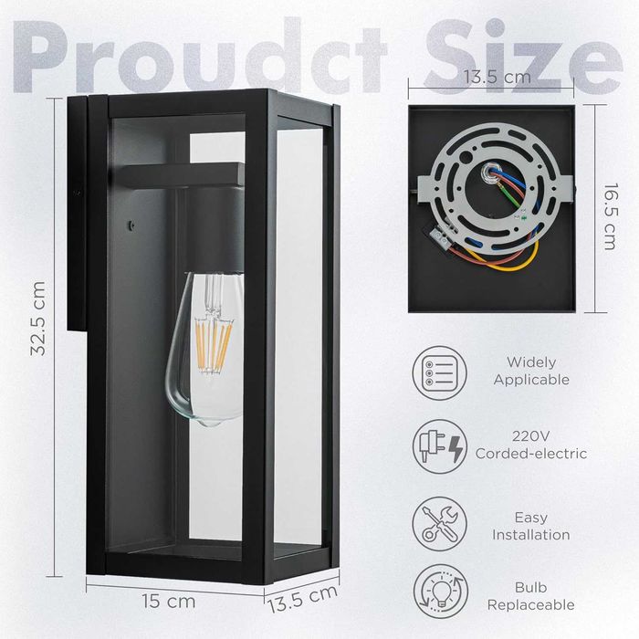 FTL Външно стенно осветление, матово черно, стъклени абажури, IP44