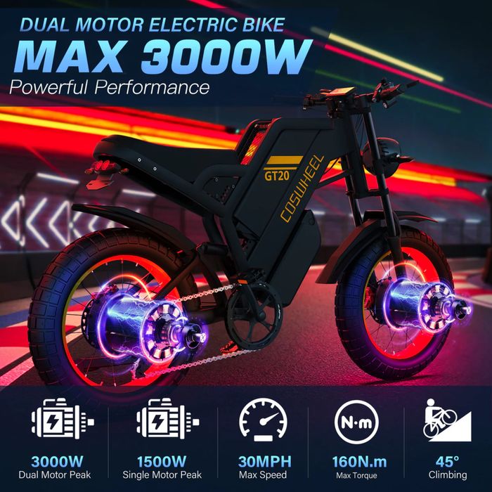 Електрически Велосипед Coswheel GT20 Pro 2x1000W 48V/25+15AH