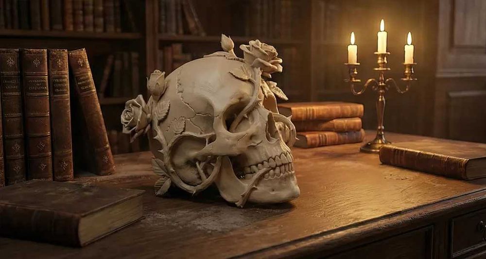Skull with Roses for desk decoration