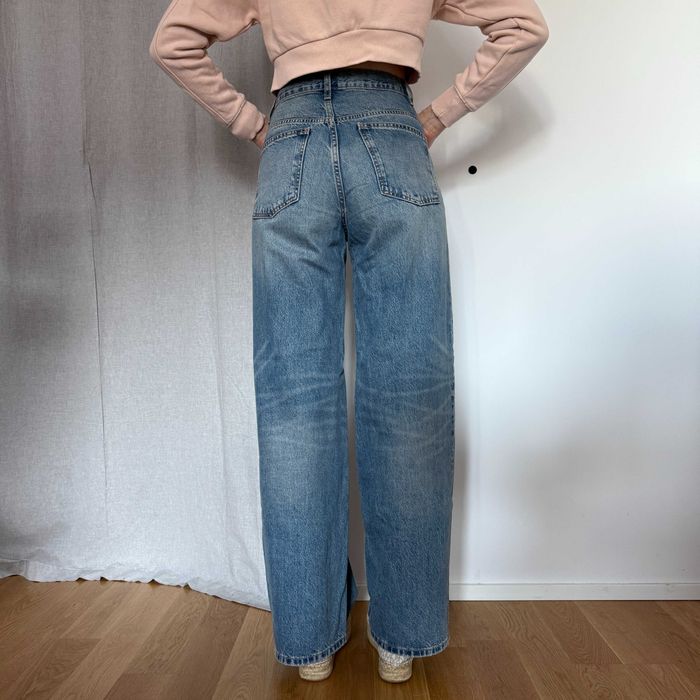 Дамски дънки Zara, размер 36, висока талия и широк крачол