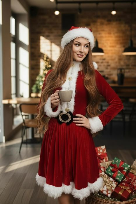 Rochie Crăciunita femei costum Crăciunita lux  made în România  S M L