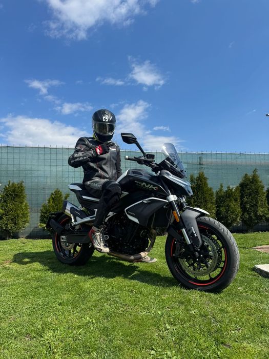 Costum piele moto impecabil+cadou geaca textil, ghete