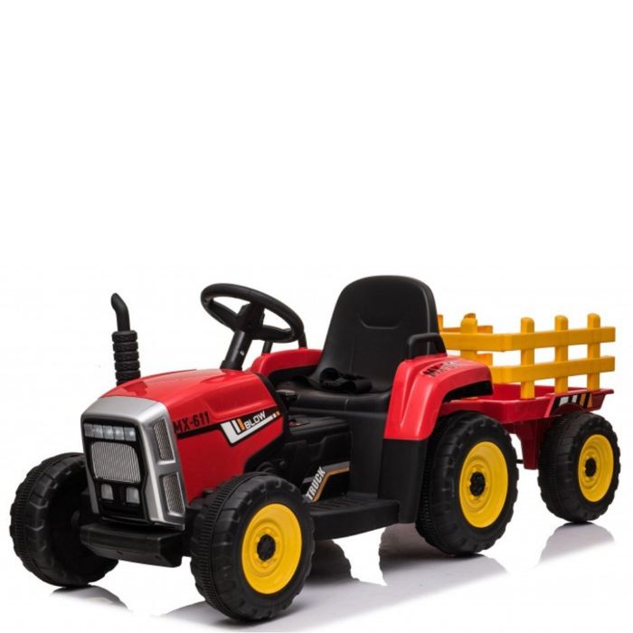 Детски акумулаторен трактор с ремарке 12V – 2x25W, MP3, Bluetooth, до 30 кг, червен