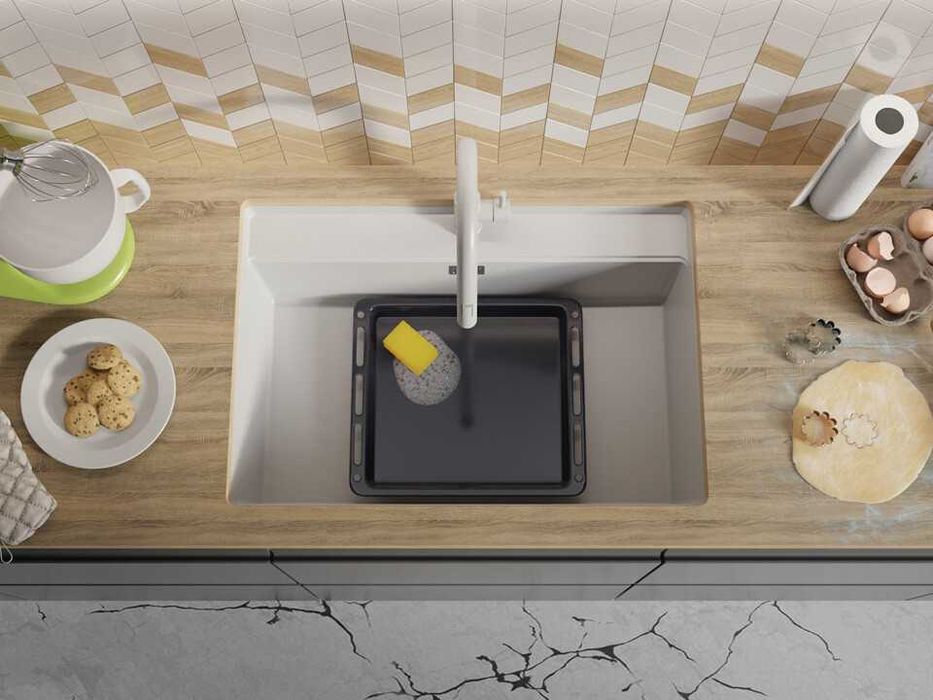 Бяла кухненска мивка за вграждане под плот Берген 80 Low 760x530 мм
-2