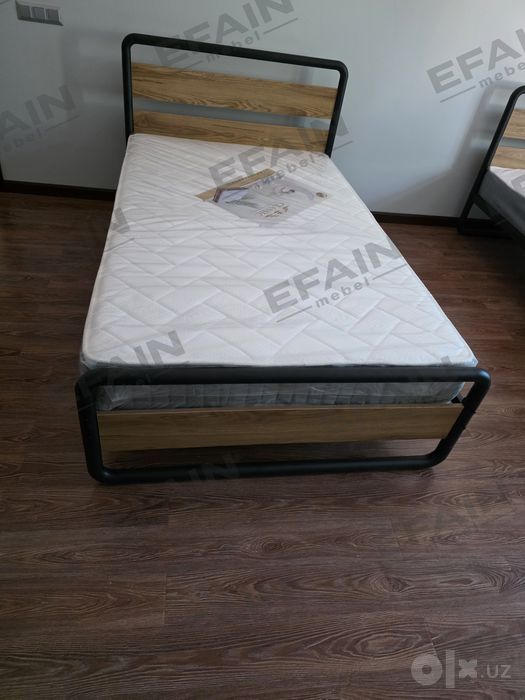Полуторка кровать PREMUS bir yarim kishilik kravat va loft, temir