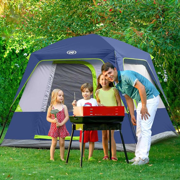 Cort de camping UNP pentru 4-8 persoane, impermeabil și rezistent la vânt, cu prelată de ploaie